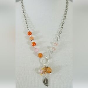 Silver and orange agate beaded necklace handcrafted handmade NWT